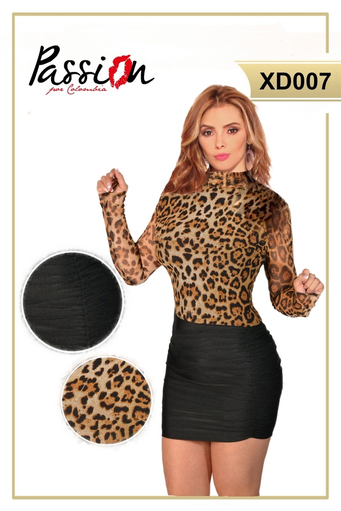 Vestido de fiesta corto. Negro con animal print / Marca: Americano /  