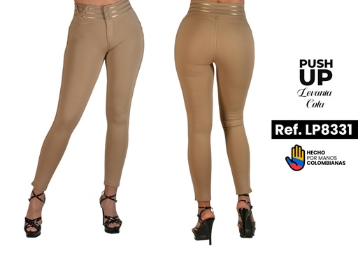 [Ref. 003 -LP8331] Hermoso Jeggings Tres Botones, Cintura Decorada de Moda Marca: Americano / Color: Camel /Ref: LP8331