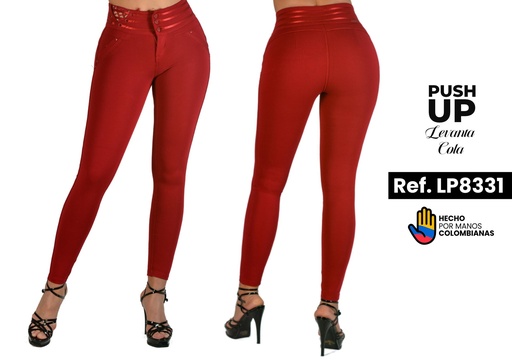 [003 -LP8331] Hermoso Jeggings Tres Botones, Cintura Decorada de Moda Marca: Americano / Color: Vino Tinto / Ref: LP8331