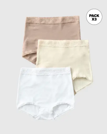 [207X3] Paquete x 3 bragas clásicas de ajuste y cubrimiento total / Leonisa